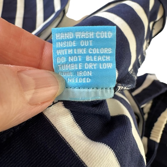 J McLaughlin Size Large Blue/White Patrice Off Shoulder Striped Nautical Dress - Picture 11 of 12